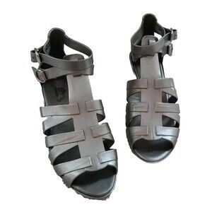 Melissa Liberty Jelly Strappy Silver Sandals Slight Wedged Heel US Sz 7/ EU 38